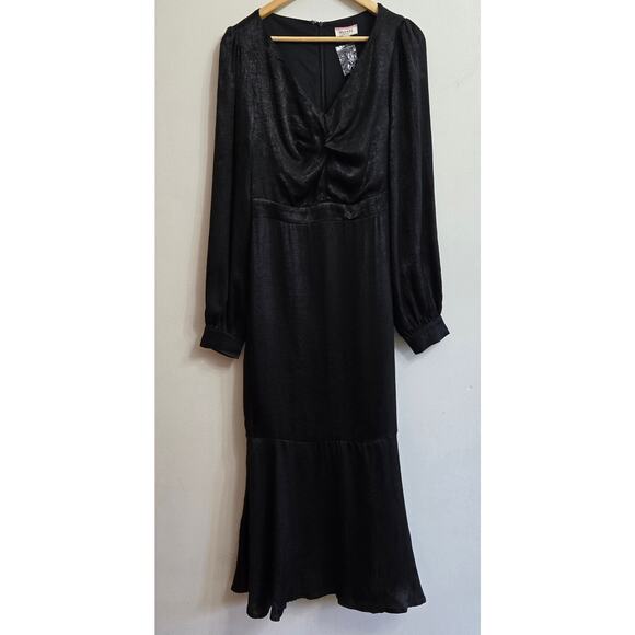 NWT Andrée by Unit Whimsigoth Vamp Witchy Black Satin Midi Long Sleeve Dress 2X - Picture 2 of 12